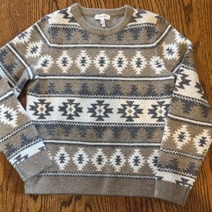 Reiss Taupe, Cream & Gray Fair Isle Crewneck Sweater